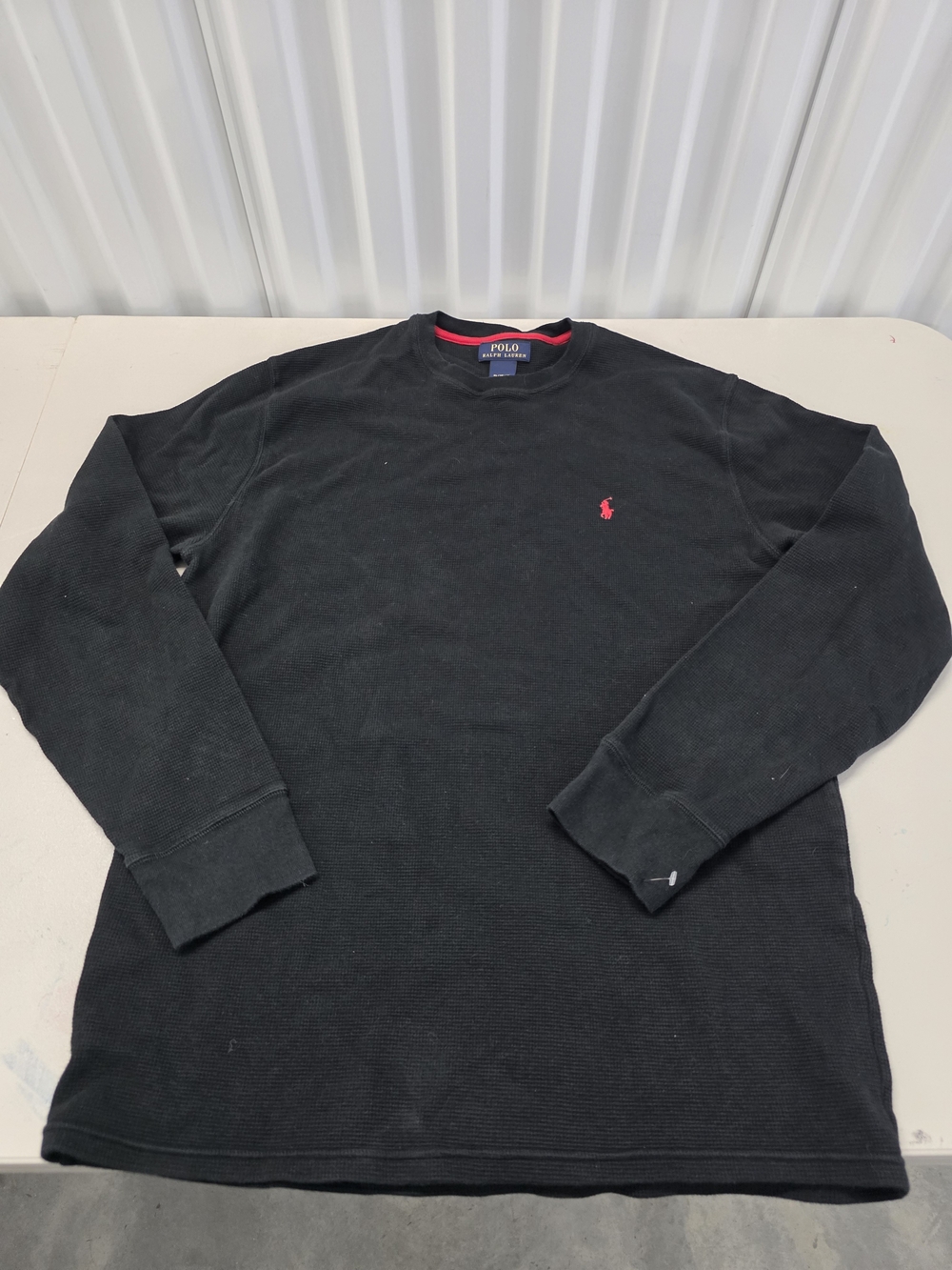 Polo Ralph Lauren Shirt Mens XL Black Waffle Knit Thermal Long Sleeve Logo Tee